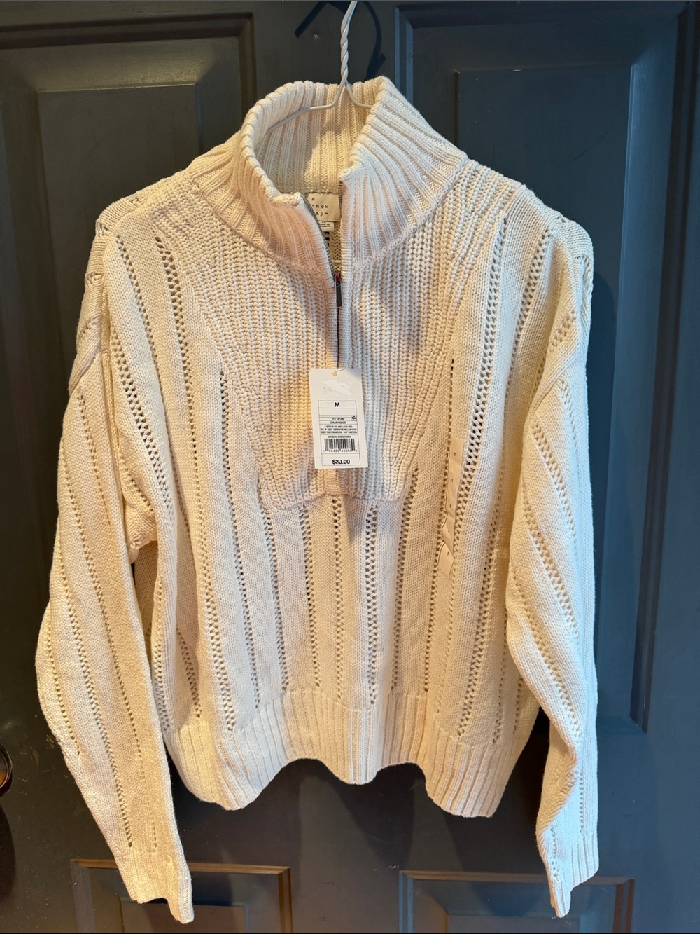 a new day Cream Half-Zip Open-Stitch Turtleneck Sweater